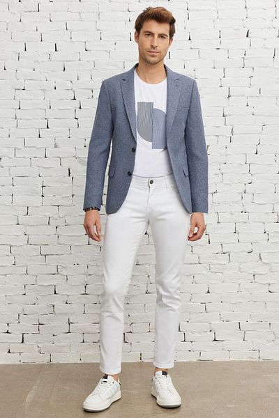 ALTINYILDIZ CLASSICS Sacou albastru pentru bărbați, slim fit, slim fit, cu guler mono, blazer