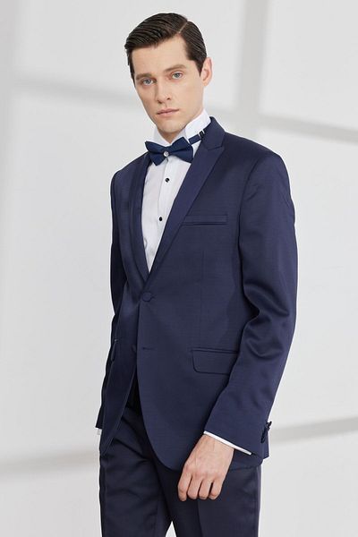 ALTINYILDIZ CLASSICS Men's Navy Blue Slim Fit Slim Fit Swallow Collar Dobby Vest Tuxedo Suit