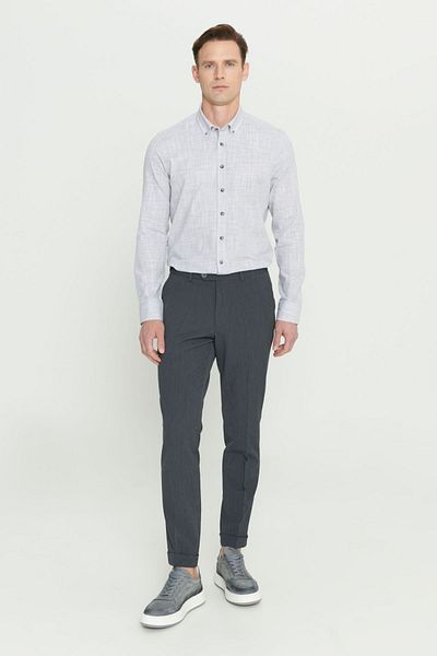 ALTINYILDIZ CLASSICS Men's Anthracite Slim Fit Slim Fit Non-Wrinkle Fabric Seersucker Patterned Elastic Waist Trousers