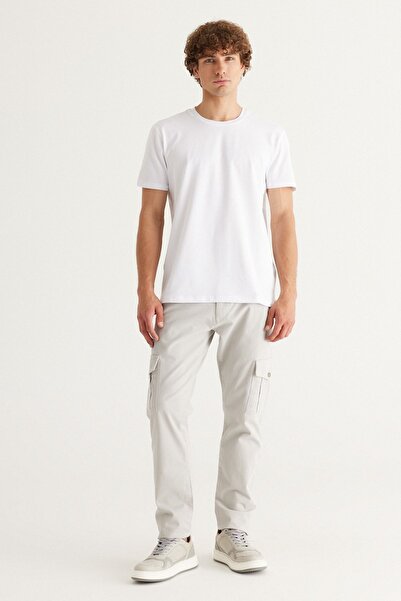 ALTINYILDIZ CLASSICS Ανδρικό μπλουζάκι 360 μοιρών λευκό Stretch σε όλες τις κατευθύνσεις Slim Fit στενό κομμένο T-shirt με λαιμόκοψη