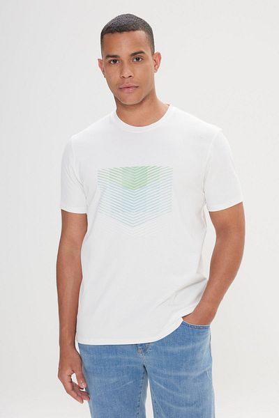 ALTINYILDIZ CLASSICS Weißes Slim Fit T-Shirt für Herren aus Baumwolle mit flexiblem Aufdruck und Rundhalsausschnitt