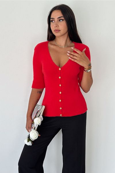 FEMELLE Red Cotton Knitwear Women's Cardigan - Buttoned