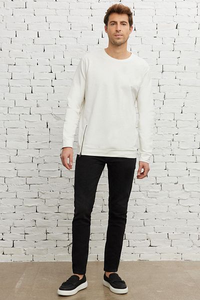 ALTINYILDIZ CLASSICS Ανδρικό φούτερ Ecru Standard Fit Normal Cut Crew Neck