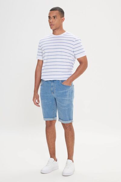 AC&Co / Altınyıldız Classics Pánské modré strečové džínové šortky Slim Fit