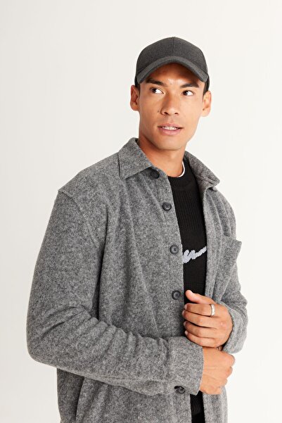 ALTINYILDIZ CLASSICS Ανδρικό χειμωνιάτικο μπουφάν φανελένιο φανελένιο ανδρικό κλασικό γιακά μεγάλου μεγέθους, μάλλινο γκρι σχέδιο