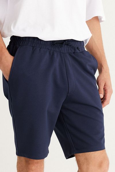 ALTINYILDIZ CLASSICS Pantaloni scurți tricotați din bumbac cu croială normală, albastru marin, cu buzunare, pentru bărbați