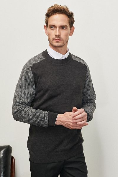 ALTINYILDIZ CLASSICS Men's Anthracite Standard Fit Regular Cut Half Turtleneck Jacquard Knitwear Sweater
