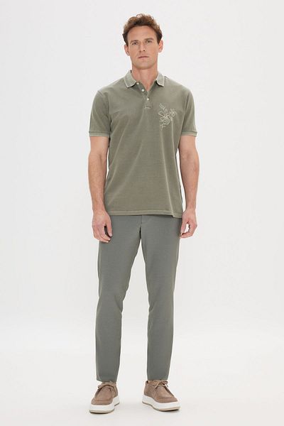 ALTINYILDIZ CLASSICS Pánské khaki triko Slim Fit Slim Fit 100% bavlna s potištěným pololímečkem