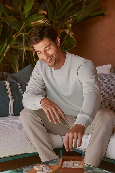 AC&Co / Altınyıldız Classics Pánská bavlněná mikina se 3 vlákny, vodově zelená Standard Fit Regular Cut Crew Neck