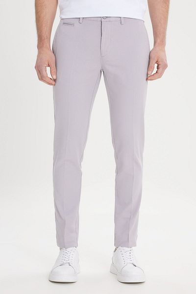 ALTINYILDIZ CLASSICS Men's Gray Slim Fit Narrow Cut Side Pocket Cotton Flexible Dobby Trousers