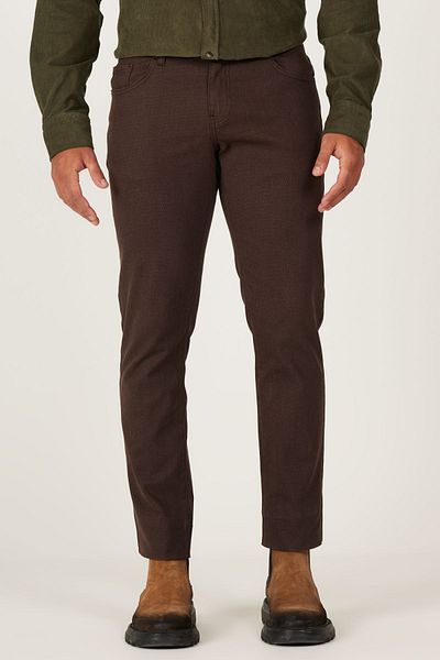 ALTINYILDIZ CLASSICS Мъжки кафяви тънки панталони Slim Fit с 5 джоба, шарени еластични панталони