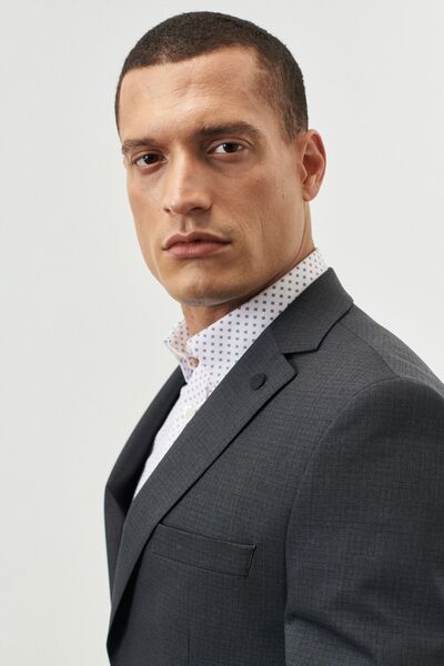 ALTINYILDIZ CLASSICS Men's Dark Gray Slim Fit Slim Fit Mono Collar Checked Suit