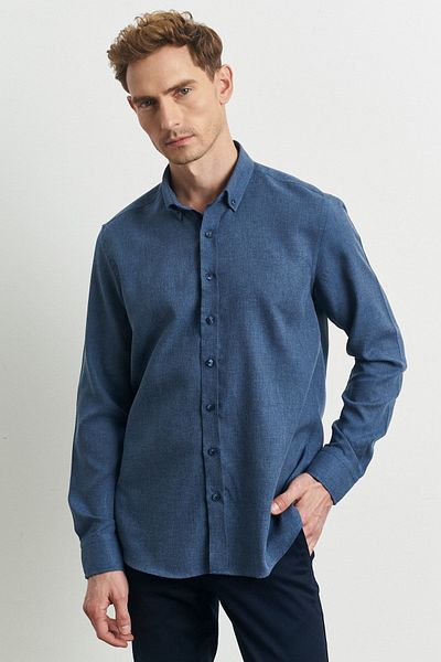ALTINYILDIZ CLASSICS Ανδρικό Indigo Slim Fit Slim Fit με γιακά φανελένιο πουκάμισο ξυλοκόπο