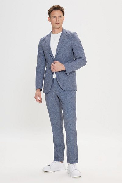 ALTINYILDIZ CLASSICS Men's Navy Blue Slim Fit Slim Fit Mono Collar Tie Waist Patterned Suit
