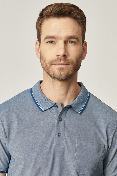 AC&Co / Altınyıldız Classics Pánské nezatahovací bavlněné tričko Comfort Fit Uvolněný střih Indigobílé tričko Polo s výstřihem bez zvlnění