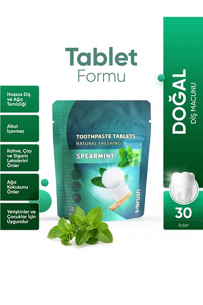 TBRUSH Natural Mint Flavored Toothpaste - 30 Tablets (10 Pack)