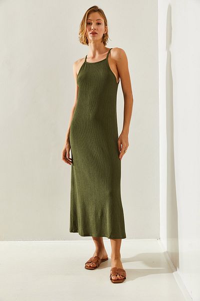 Bianco Lucci Halter Neck Slit Thin Strap Crinkle Dress - 16660251432