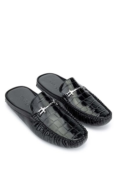 Tamer Tanca Men's Black Genuine Leather Crocodile Slippers