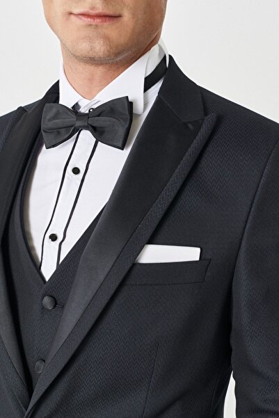 ALTINYILDIZ CLASSICS Men's Navy Blue Slim Fit Slim Fit Swallow Collar Patterned Vest Tuxedo Suit