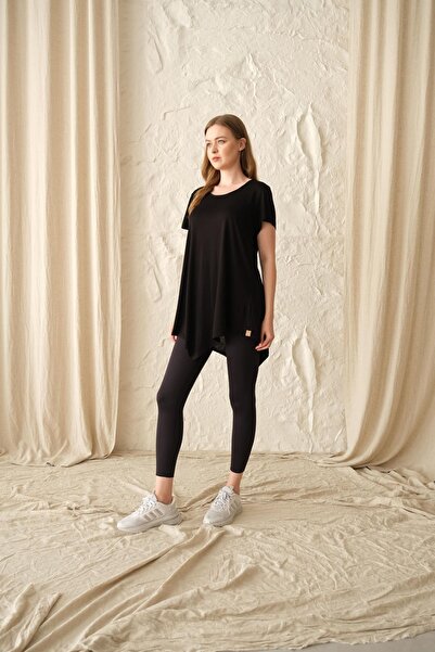 SARE ERKMEN Μαύρο ασύμμετρο μακρύ μπλουζάκι - Μονότεμα