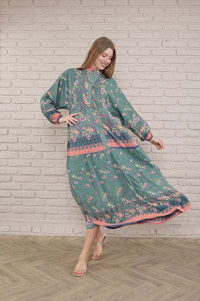 mervemoda Γυναικείο φόρεμα Plus Size - Μπροστινό με κουμπιά και ύφανση