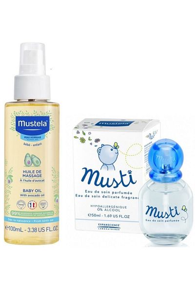 Mustela Musti Baby Perfume - 100ml Massage Oil and 50ml Baby Care
