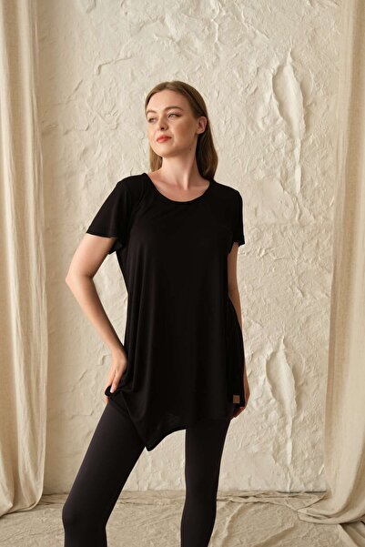 SARE ERKMEN Μαύρο ασύμμετρο μακρύ μπλουζάκι - Μονότεμα