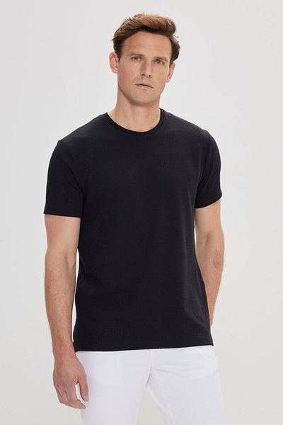 ALTINYILDIZ CLASSICS Schwarzes Slim-Fit-T-Shirt aus Baumwolle mit Rundhalsausschnitt für Herren