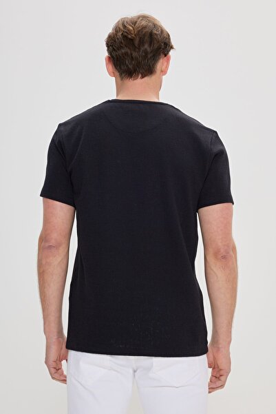 ALTINYILDIZ CLASSICS Ανδρικό μπλουζάκι με μαύρη λεπτή εφαρμογή, βαμβακερή λαιμόκοψη