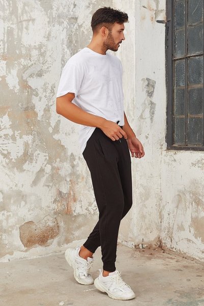 Generic Brand Pantaloni de sport negri Skinny Jogger pentru bărbați