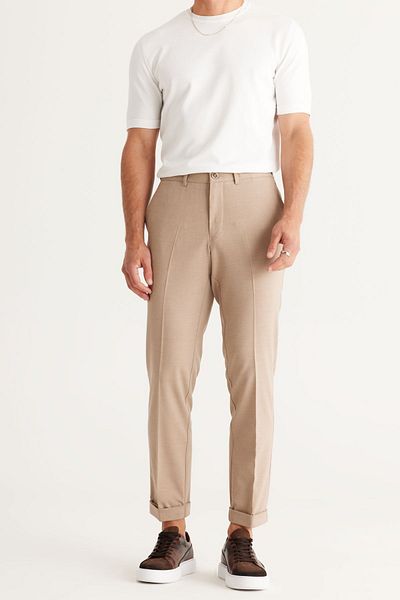 ALTINYILDIZ CLASSICS Ανδρικό μπεζ Slim Fit Slim Fit Ελαστική μέση, ευέλικτο κλασικό υφασμάτινο παντελόνι