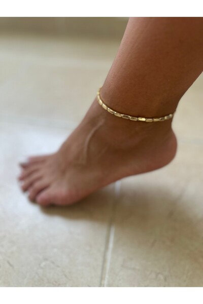 İlayda illys Gold  Dikdörtgen Plaka Çift Renk Halhal