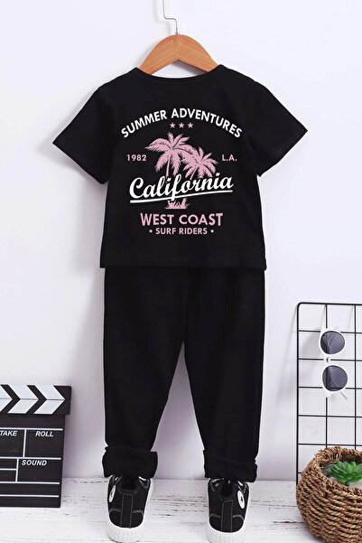 trendypassion سروال سفلي مطبوع عليه كاليفورنيا للأطفال - طقم بدلة رياضية علوية