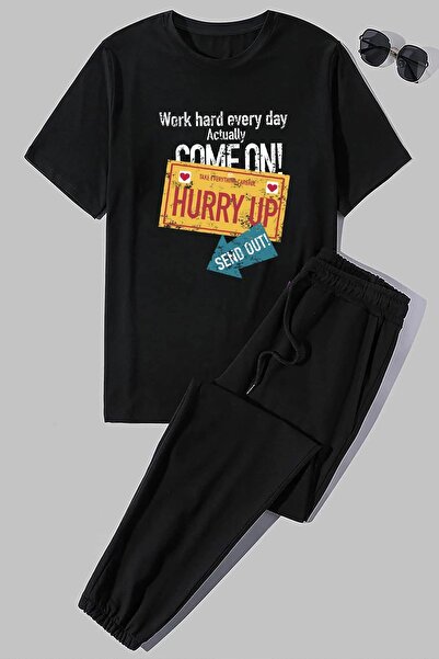 trendypassion Unisex Hurry Up Printed 2 τμχ Άνετη φόρμα γυμναστικής