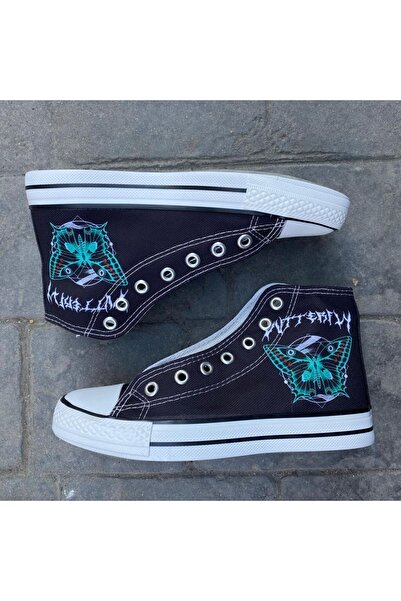 Köstebek Gothic Green Butterfly Uzun Kanvas Ayakkabı