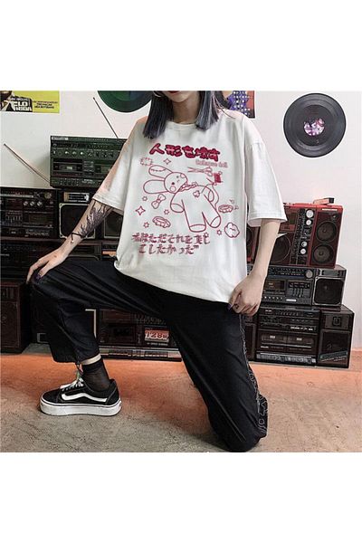 Köstebek Anime White College Doll Bear Unisex T-shirt