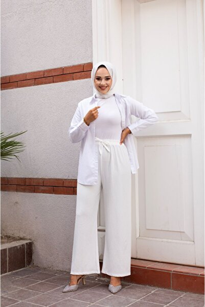 Sfg Life Moda Kadın Bel Lastikli Salaş ve Ön Bağcık Detaylı Bürümcük Şık Kumaş Pantalon