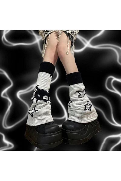 Köstebek Gray Stars And Cute Monster Winter Thick Loose Leggings