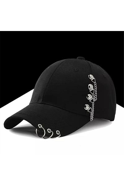 Köstebek Μαύρο καπέλο piercing με 3 δαχτυλίδια και αλυσίδα