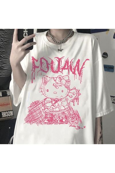 Köstebek Ροζ εμπριμέ βετεράνος Hello Kitty Λευκό (unisex) μπλουζάκι