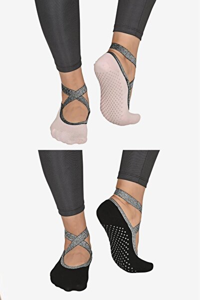 STEPPE BERRY 2 ζευγάρια κάλτσες χορού μπαλέτου Pilates Μαύρες και Ροζ Γιόγκα