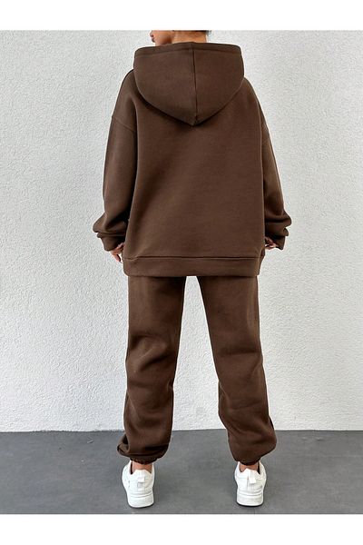 only moon Brown 3 Thread Women's Tracksuit Set - Top and Bottom Set