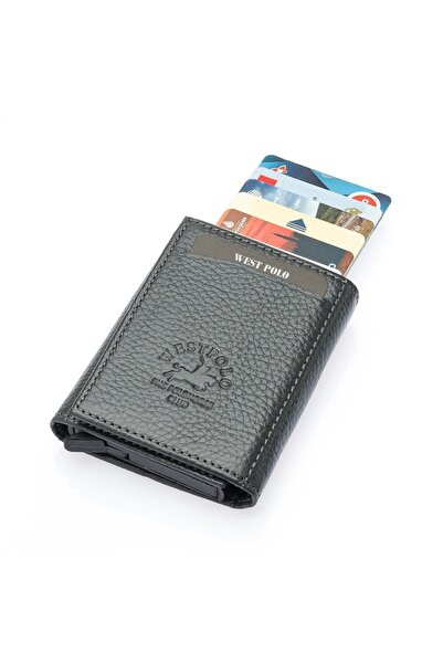 Westpolo Ανδρικό πορτοφόλι από γνήσιο δέρμα West Polo με θήκη για κάρτες και μηχανισμό