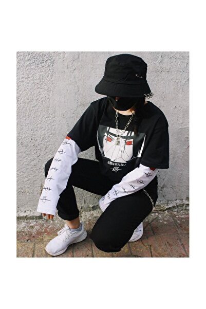 Köstebek Anime Naruto Uchiha Sembol Detay Beyaz (UNİSEX) Kollu T-shirt