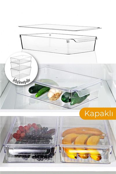 Vienev Bleuet Set of 3 Small Refrigerator Organizer with Lid
