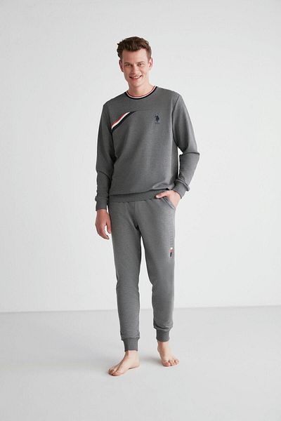 U.S. Polo Assn. 18703 ανδρικό σετ μακρυμάνικη πιτζάμες με στρογγυλή λαιμόκοψη Anthracite Melange