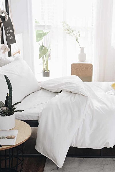 LaLiva White-White Single Duvet Cover Set - Natural Healthy Cotton, Elastic Sheet
