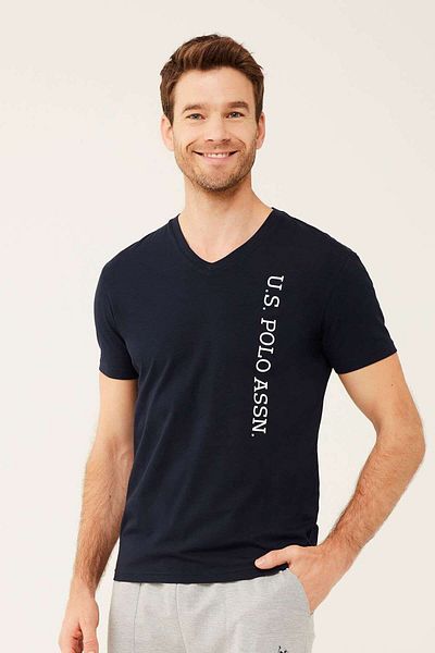 U.S. Polo Assn. Férfi sötétkék V-nyakú póló 18466