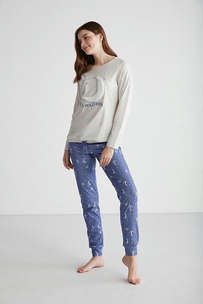 U.S. Polo Assn. Set de pijamale de damă cu guler rotund bej Melange - 16972