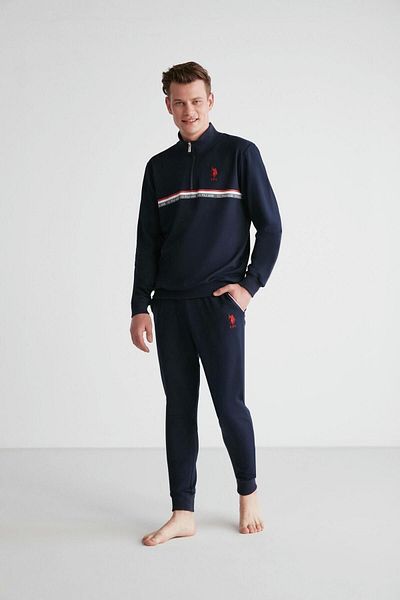 U.S. Polo Assn. Σετ ανδρικές πιτζάμες με στρογγυλή λαιμόκοψη Navy Blue